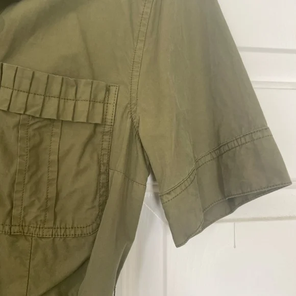 J. CREW Utility Shirt Ruffle Belted Dress - Khaki - Picture 4 of 8